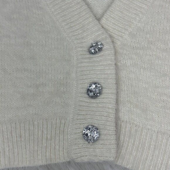 Sincerely Jules Women's Ivory V-Neck Soft Button Crop Cardigan Sweater S/C34 - Picture 7 of 12